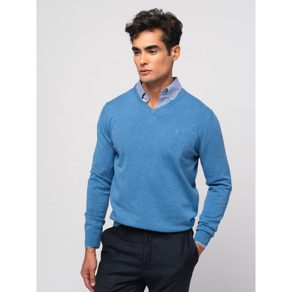 SMF Long Sleeve V-Neck Sweater Blue