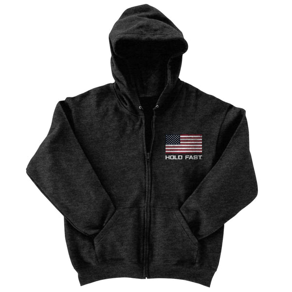 Hold Fast Men's Zip Hooded Sweatshirt Hold Fast Flag Heather Gray